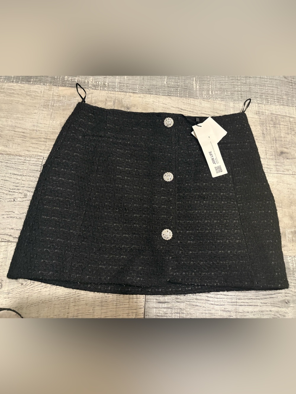 Zara Black Tweed Mini Skirt with Decorative Buttons